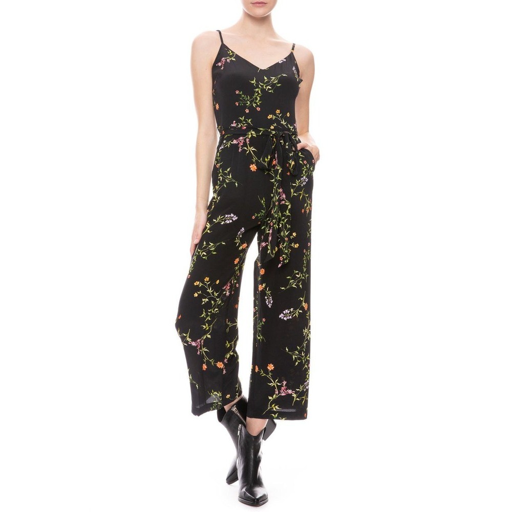 L'Agence Black Silk Floral Print Wide Leg Jumpsuit Sleeveless Womens Size 6